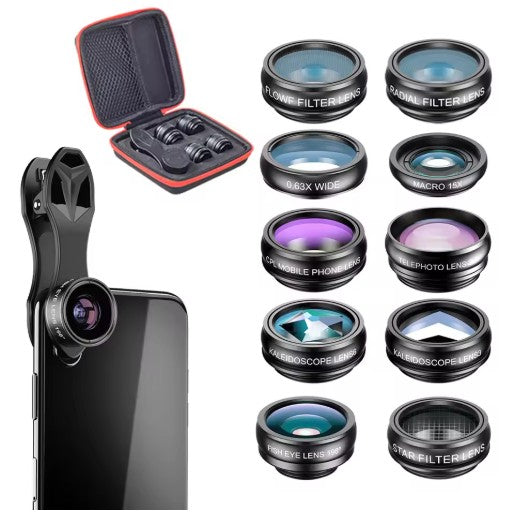 電話レンズセット 10 in 1 魚眼広角マクロレンズ CPL フィルター万華鏡 + 2X 望遠鏡レンズスマートフォン用