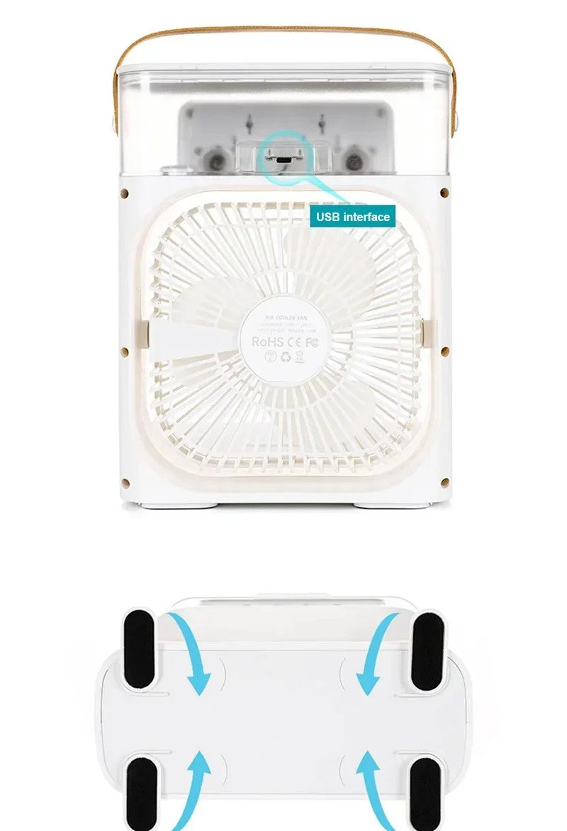 ポータブル エアコンファン 扇風機 LEDナイトライト ウォーターミスト 3 in 1 空気冷却器 家庭用加湿器 USB 新品