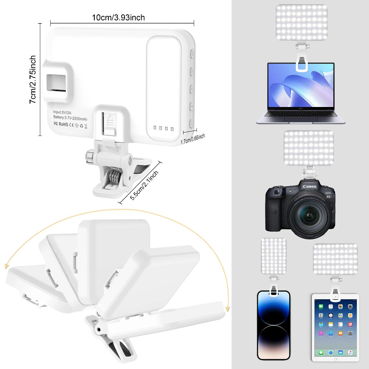 LED ライト スマホ カメラ照明 ipad用 充電式 ポータブル コンパクト携帯