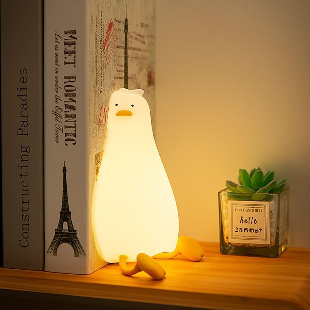 LED ナイトランプ かわいいアヒルランプ、シリコン調光可能、子供 授乳用 充電式 ベッド ランプ タッチランプ