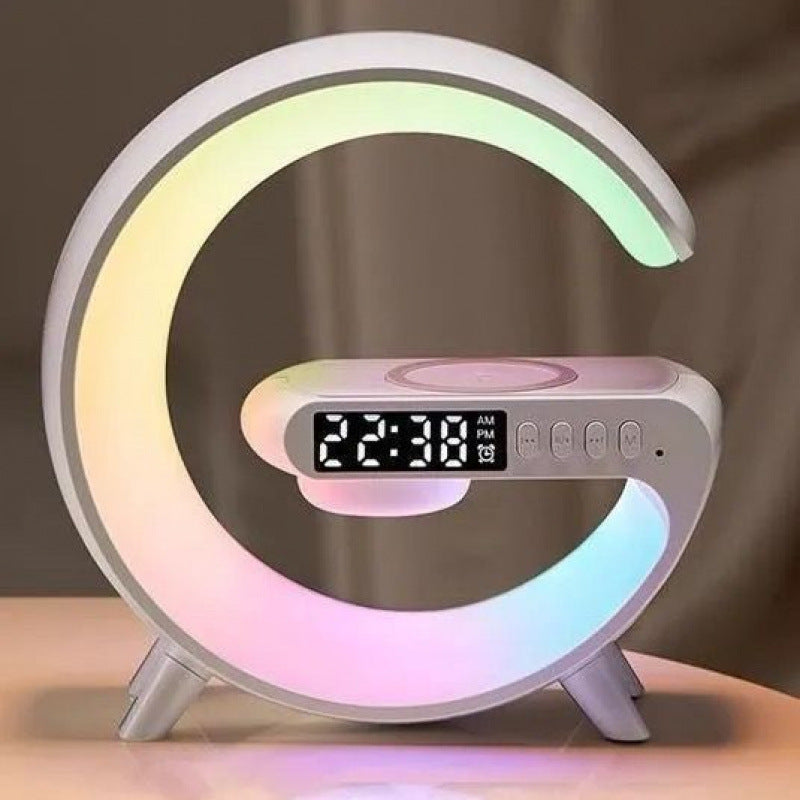 iphone/android対応 QI 充電器 多機能 スピーカー 目覚まし時計 5in1 ライト