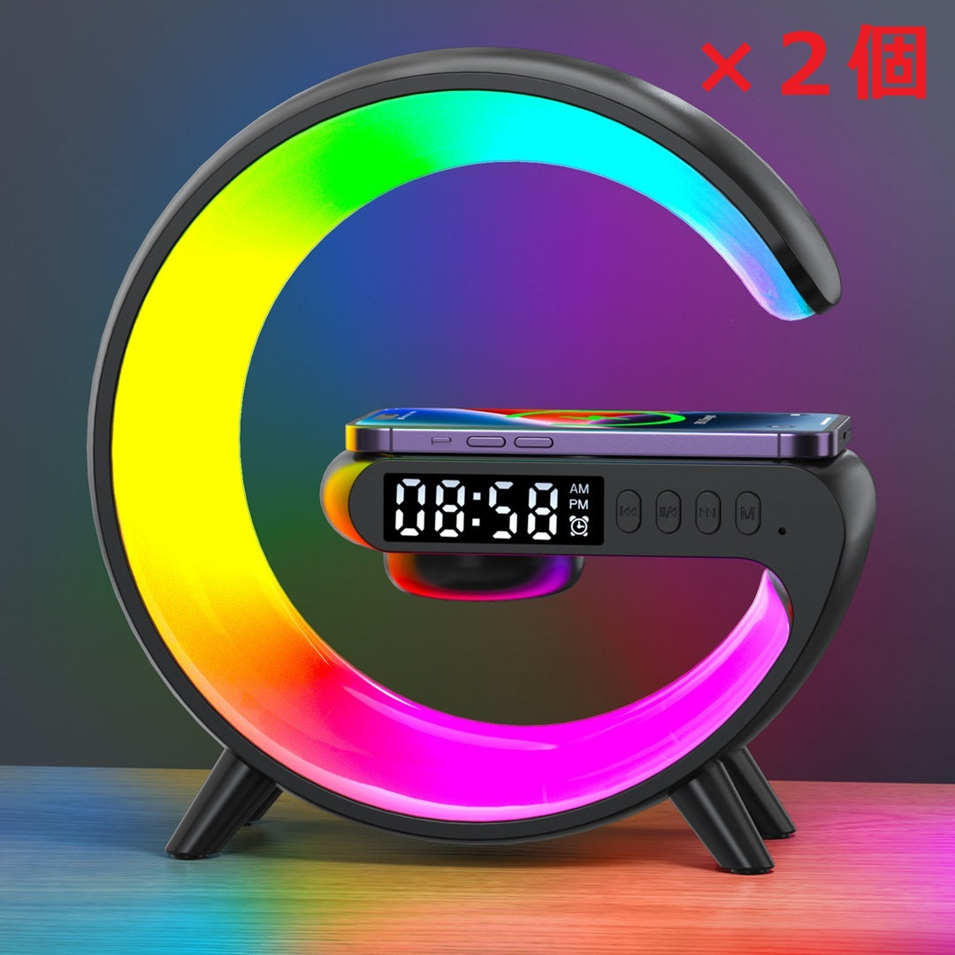 iphone/android対応 QI 充電器 多機能 スピーカー 目覚まし時計 5in1 ライト