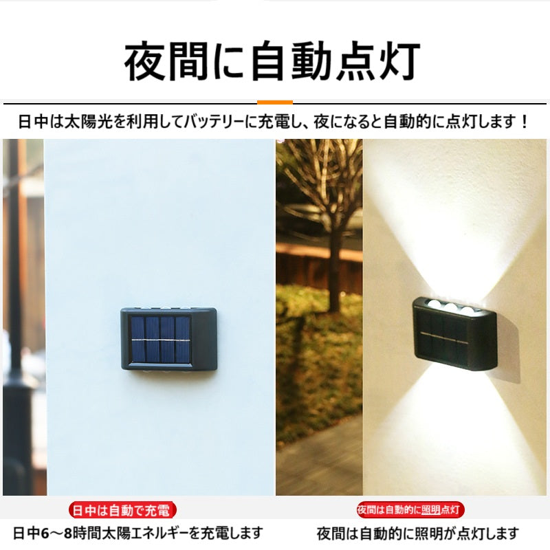 6LEDソーラーライト 2個セット ミニ 手のひらサイズ 屋外ウォールランプ 庭 キャンプ 装飾用 DIY