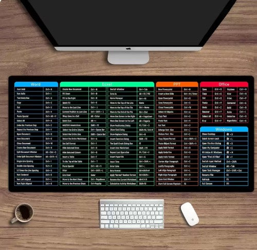 Windows および Excel キーボード ショートカット マウス パッドサイズいろいろ 900X400 大型もあり テーブル マウスパッド 滑り止めベース付き コンピューター デスク マット 仕事
