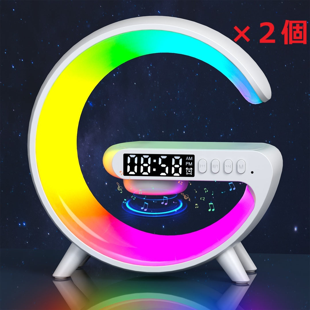 iphone/android対応 QI 充電器 多機能 スピーカー 目覚まし時計 5in1 ライト