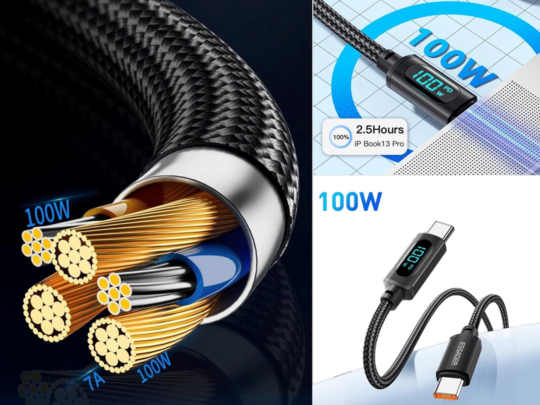ケーブル100W USB Type-C 充電 ディスプレイ付き 急速充電ケーブル