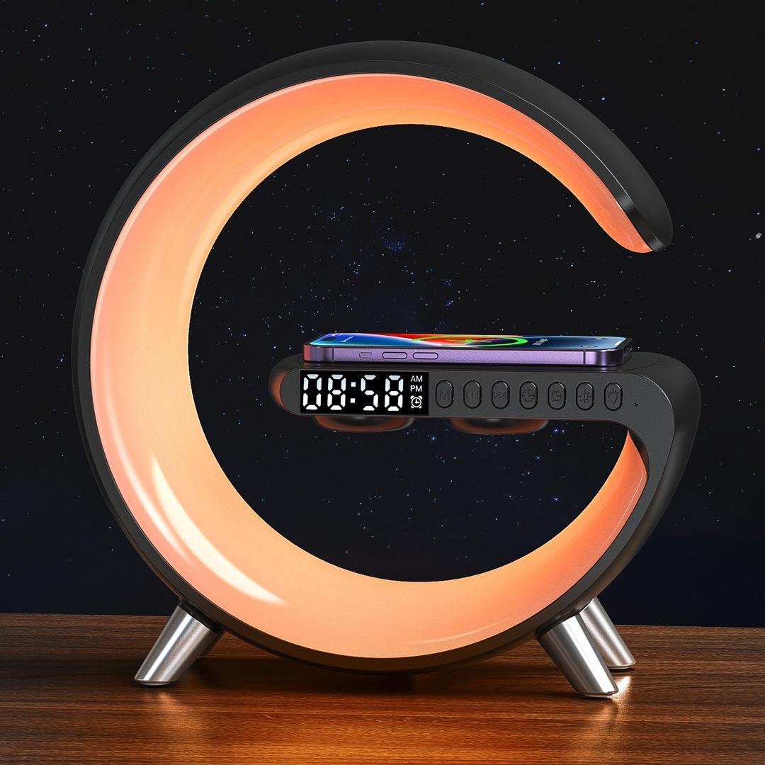 iphone/android対応 QI 充電器 多機能 スピーカー 目覚まし時計 5in1 ライト