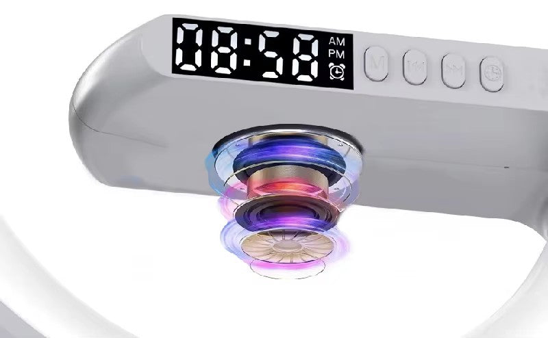 iphone/android対応 QI 充電器 多機能 スピーカー 目覚まし時計 5in1 ライト