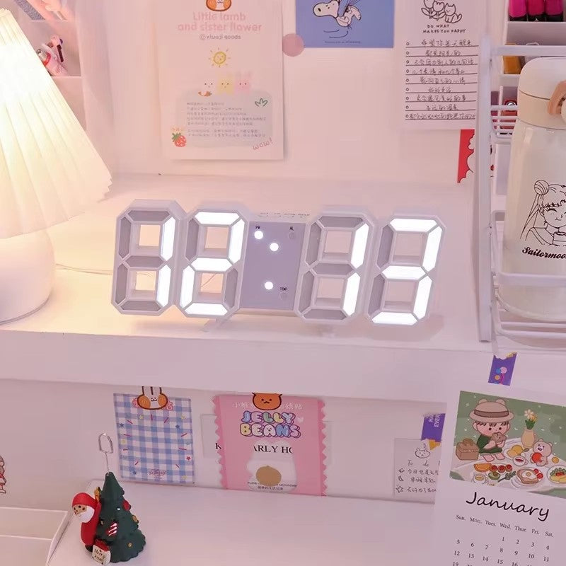LED ライト 3D 時計 デジタル目覚まし時計 壁時計 日付 温度 家庭用 インテリア 間接照明