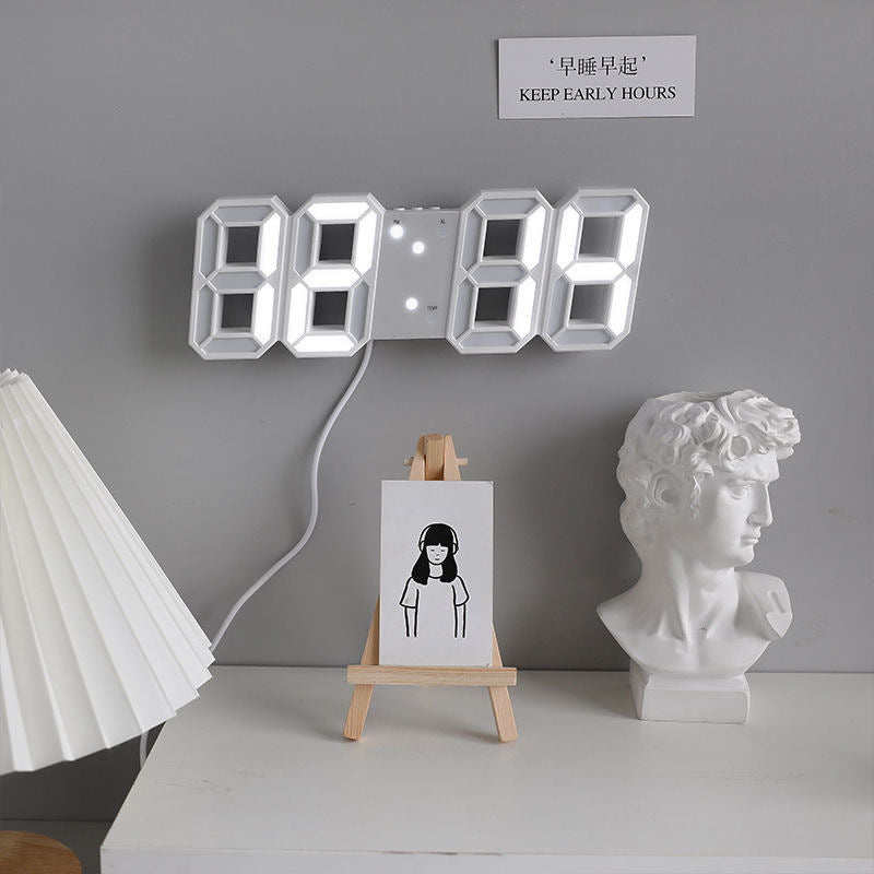 LED ライト 3D 時計 デジタル目覚まし時計 壁時計 日付 温度 家庭用 インテリア 間接照明