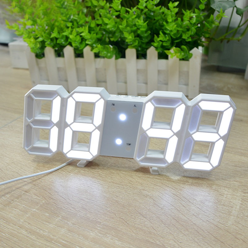 LED ライト 3D 時計 デジタル目覚まし時計 壁時計 日付 温度 家庭用 インテリア 間接照明