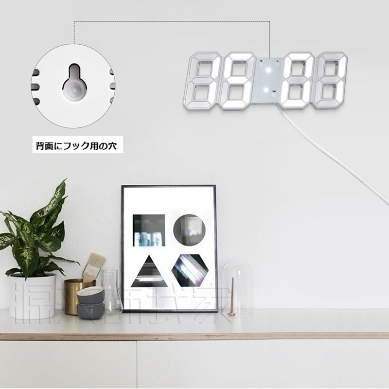 LED ライト 3D 時計 デジタル目覚まし時計 壁時計 日付 温度 家庭用 インテリア 間接照明