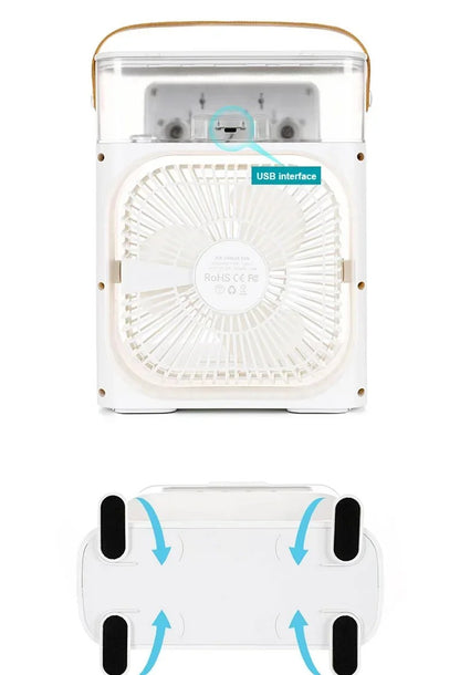 ポータブル　エアコンファン　扇風機　LEDナイトライト　ウォーターミスト　3 in 1　空気冷却器　家庭用加湿器　USB　新品