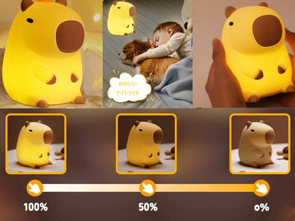 LED ナイトランプ かわいいランプ、シリコン調光可能、子供 授乳用 充電式 ベッド ランプ タッチランプ　アヒル　ひよこ　カピバラ
