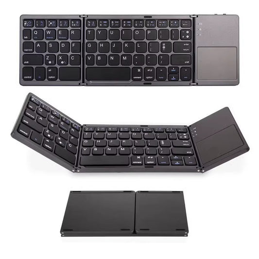 Bluetooth 5.1 キーボード 3つ折り式ミニキーボード 充電式折りたたみ式キーボード タッチパッド付き Windows Android IOS iPad用　セット